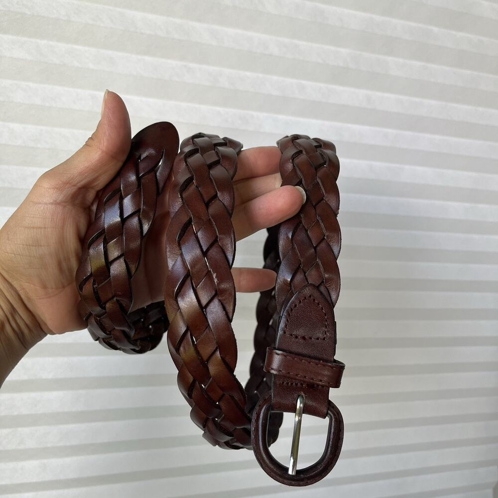 Unbranded braided genuine leather waist belt, Size 36/M, women's, brown, classic